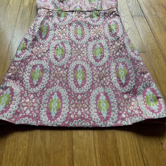 Milly Sz 4 Pink Gold Metallic Brocade Embroidered Sleeveless Cutout Sheath Dress - Picture 5 of 15